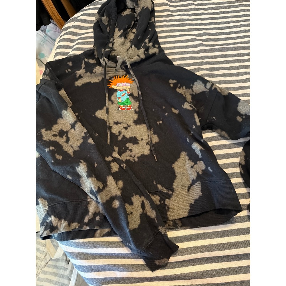 Nickelodeon Rugrats Chuckie Finster Acid Wash Bleach Hoodie Black Small 2021